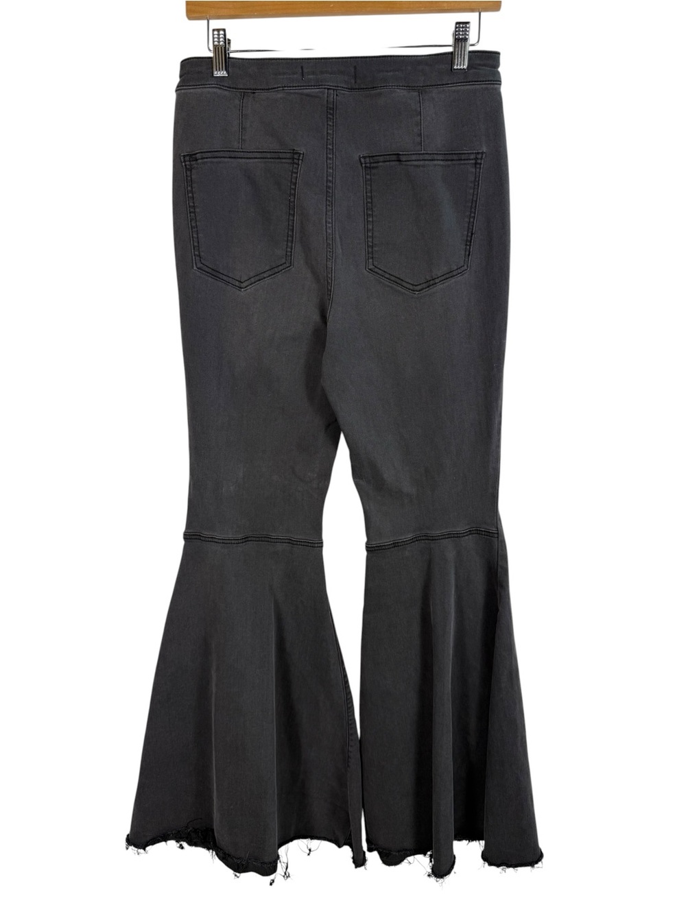 Free People We the Free Just Float on Flare Stretch Jeans Raw Hem Washed Black - Picture 4 of 5